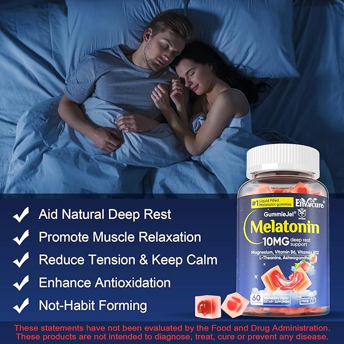 Sugar Free Melatonin Gummies 10mg 20mg with Magnesium Glycinate for Adults, L-Theanine, Ashwagandha, B6, Methyl b12, Lemon Balm & Chamomile, Supports Deep Relaxation,Drug Free, Strawberry- 60 Day