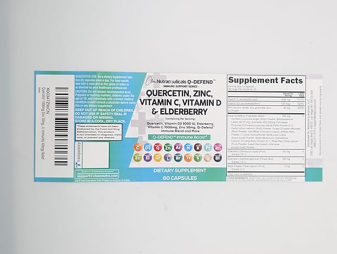 Clean Nutraceuticals Quercetin Zinc Vitamin C Vitamin D Bromelain Elderberry - Immune Defense Support Supplement Adults w Artemisinin, Sea Moss, Echinacea, Garlic Allergy Relief (5pack)