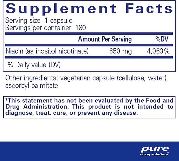 Pure Encapsulations Niacitol 650 mg | Hypoallergenic No-Flush Niacin to Support Digestion, Hormone Synthesis, and Tissue Formation | 180 Capsules