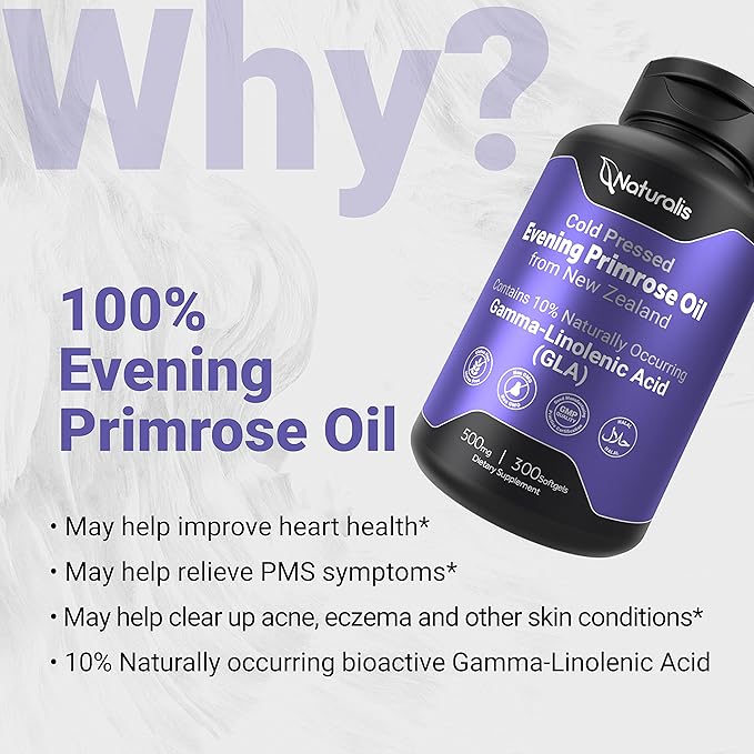 Evening Primrose Oil (Cold Pressed) | 100% Natural from New Zealand | Non-GMO, Soy & Gluten Free, Zero Filler | 300 Mini-Softgels