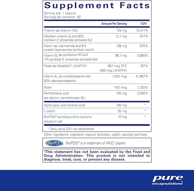 Pure Encapsulations Ultra B-Complex with PQQ | Vitamin B Supplement to Support Nerves, Cells, Methylation, and Mitochondrial Health* | 60 Capsules