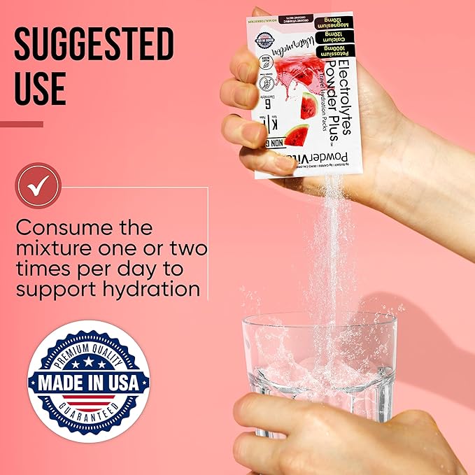 Electrolytes Powder Plus, Keto, Watermelon, Sugar Free, Pink Himalayan Salt, 1000mg Potassium, 120mg Calcium, 120mg Magnesium, Non-GMO, Zero Calories, (16 Hydration Packets)