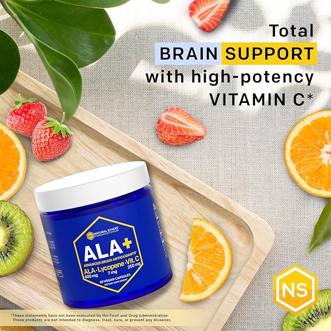 NATURAL STACKS Alpha Lipoic Acid 600mg w/Lycopene and Vitamin C - Supplement for Immunity & Cellular Function - Supplement for Brain Health