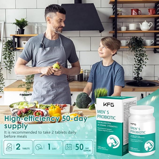 KFG Probiotic Supplement 100 Billion CFU, 20 Strains, 2 Prebiotics and Digestive Enzymes, Supports Digestion, Immune Support, Gut Health and Metabolism, Non-GMO, Gluten & Soy Free, 100 Tablets
