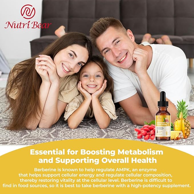 Berberine Supplement Liquid Drops, AMPK Berberine with Ceylon Cinnamon, Turmeric, Bitter Melon, 12 Organic Ingredients, 10X Strength Vegan Supplement for Immune & Digestive Support, 2 fl oz