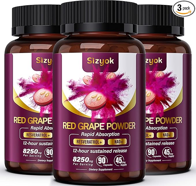 Piceid Resveratrol Supplement and NAD+ Cell Regenerator, Nitric Oxide Supplement, Support Heart Health, Blood Flow, Cellular Energy Production & Metabolism, Red Grape Powder, 45 Day Supply, 3 Pack