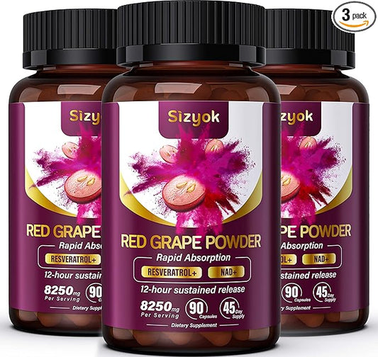 Piceid Resveratrol Supplement and NAD+ Cell Regenerator, Nitric Oxide Supplement, Support Heart Health, Blood Flow, Cellular Energy Production & Metabolism, Red Grape Powder, 45 Day Supply, 3 Pack
