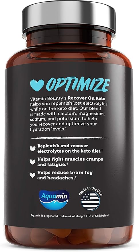 Vitamin Bounty Recover On Keto Electrolytes - Keto Supplements, Electrolyte Supplement, Keto Vitamins, Sugar Free Hydration, Boost Energy, Workout Recovery, GLP-1 Support - 60 Capsules