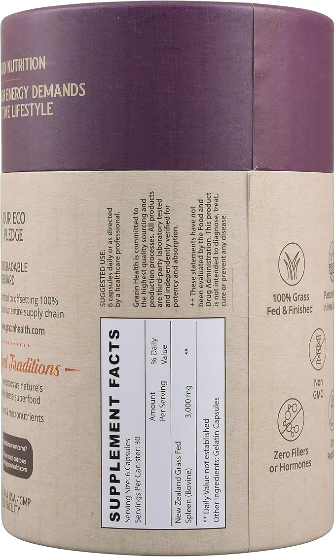 Grass Fed Bovine Spleen: 3000 Mg per Serving (30 Servings)