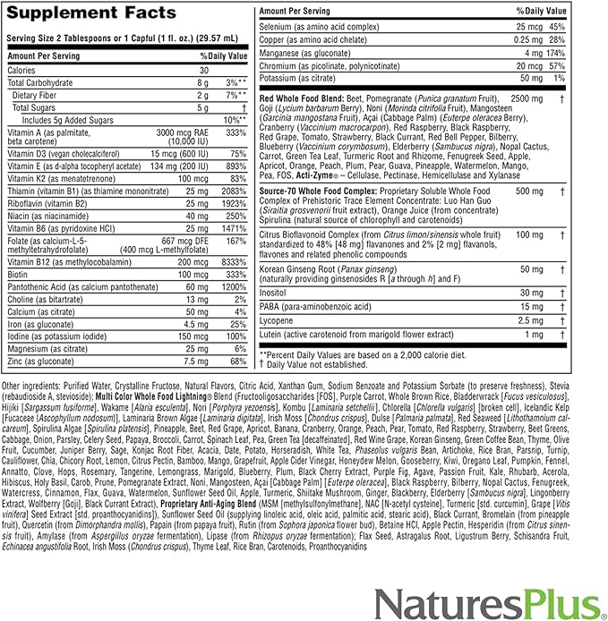 Natures Plus Source of Life RED Multivitamin Liquid - 30 oz - Energy & Immune Support - with Exotic Red Fruits, Lycopene & Lutein - Vegetarian & Gluten Free - 30 Servings