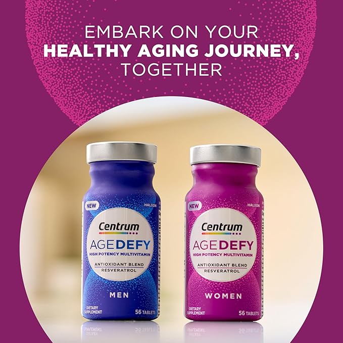 Centrum Age Defy for Women, All-in-1 High Potency Multivitamin + Healthy Aging Supplement, Multivitamin Blend with Resveratrol, and Niacin for NAD+ Level Support, Aluminium Bottle, 56 Tablets