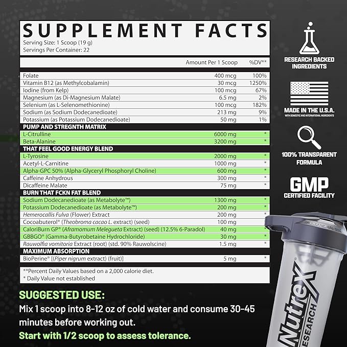 Nutrex Outlift Burn Pre-Workout Supplement for Energy, Focus & Endurance | Metabolyte, L-Citrulline, Beta-Alanine & Caffeine | Thermogenic Formula for Performance (22 Servings, Maui Twist)