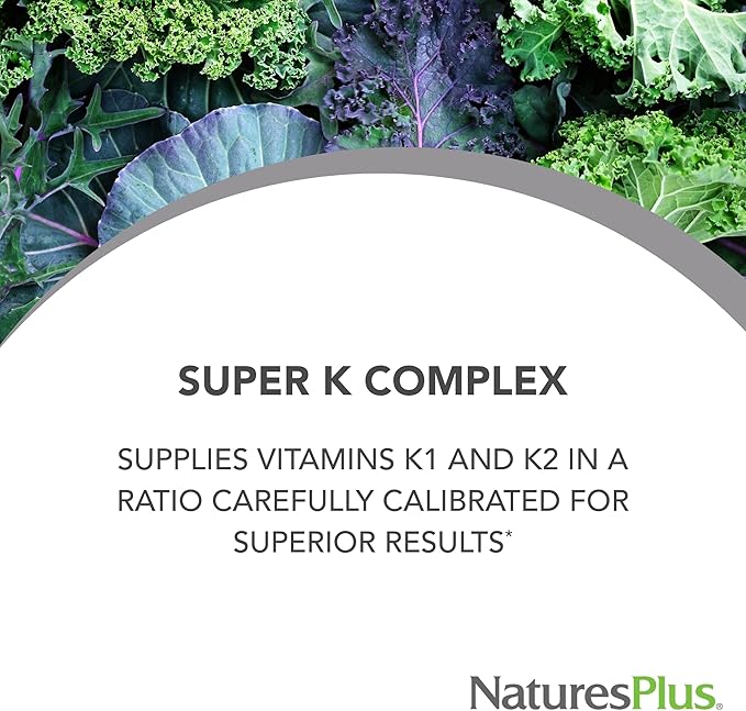 NaturesPlus PRO Super K Complex - 60 Capsules - Promotes Healthy Calcium Metabolism - Includes Vitamins K1 & K2 - Non-GMO, Vegan & Gluten Free - 60 Servings