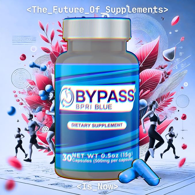 Bypass BPRI Blue - Next Step in The BPRI Series - 30 Caps - Featuring Aloe Vera, Ginger, Sarsaparilla Root, Green Tea, Dandelion, Horsetail, and More - 500mg per Capsule.