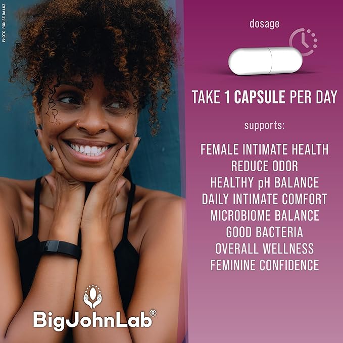BIGJOHNLAB® - Women’s Vaginal Probiotics – PH Balance, Odor Control, Yeast, Microbiome & Feminine Health – 6B CFU, Licorice Root – Clinically Tested for Freshness & Balance – 30 CT