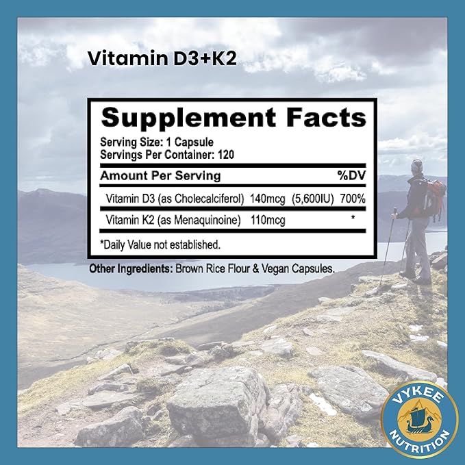 Vitamin D3 K2 Complex - Ultimate Absorption 140mg D3 & 110mg K2 (MK-7) | Vegan, Non-GMO | Supplement for Bone, Teeth, Muscle, & Heart Health | 120 Capsules