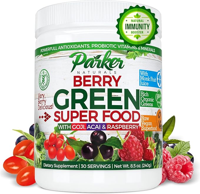 Berry Greens Superfood Powder, Organic Green Powder with Enzymes, Probiotics, Antioxidants, and Vitamins, Vegan Green Juice Mix, 240 Grams