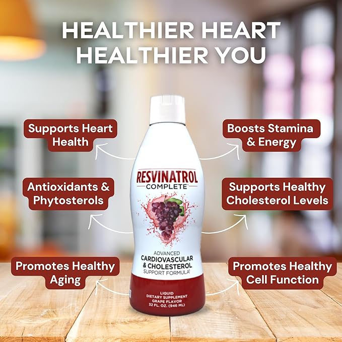 – 32 Fl. Oz. Advanced Liquid Cardiovascular & Cholesterol Support Formula – Liquid Resveratrol Supplement Promotes Healthy Aging, Heart Health & Energy Levels