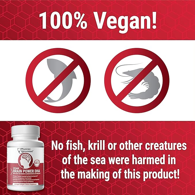 Vegan DHA for Brain and Prenatal 100% Algae Based Omega 3 Essential Fatty Acids with NO Carrageenan, NO Vegetable Oil Plus 2500mcg Astaxanthin