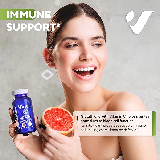 Reduced Glutathione Supplement 1000mg - USA Made Glutathione Capsules with Vitamin C & Milk Thistle for Liver Care, Skin Support & Immune Well-Being - 60 Count