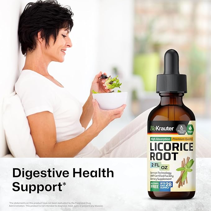 BIO KRAUTER Licorice Root Tincture - Licorice Root Extract for Digestive Support - Alcohol and Sugar Free - Vegan Drops 2 Fl.Oz.
