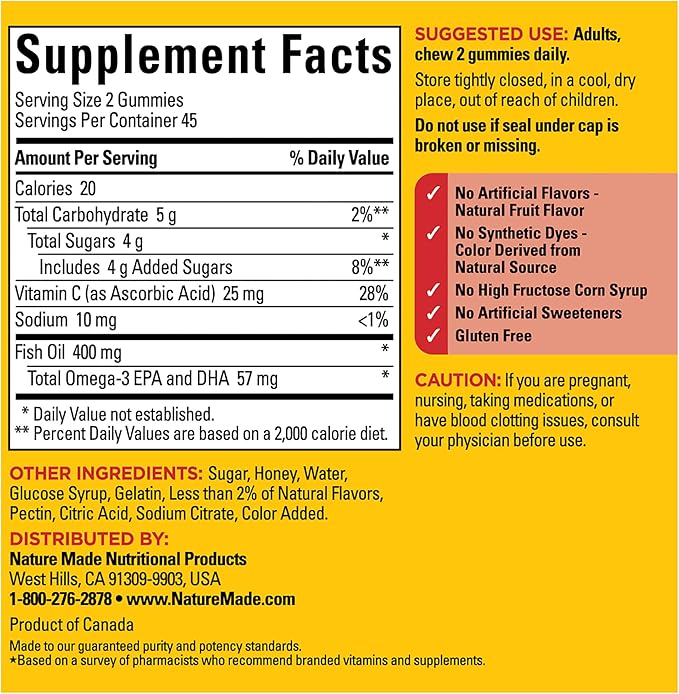 Nature Made Fish Oil Omega 3 Gummies, Omega 3 Fish Oil Supplements, Healthy Heart Support, 90 Gummies, 45 Day Supply
