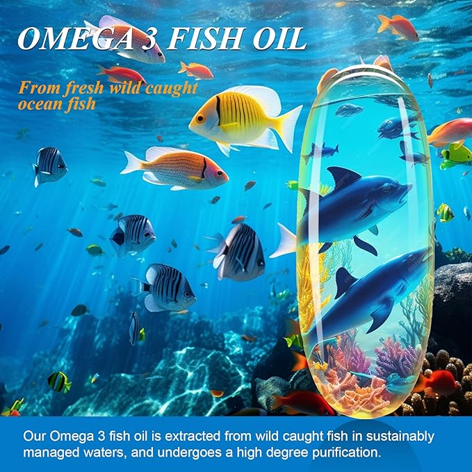 Omega 3 Fish Oil 1000mg Softgels, Omega 3 Fatty Acid Supplement with EPA and DHA, Fish Oil Omega 3 Supplements for Heart, Brain, Joints, Eye Health, 100 Count