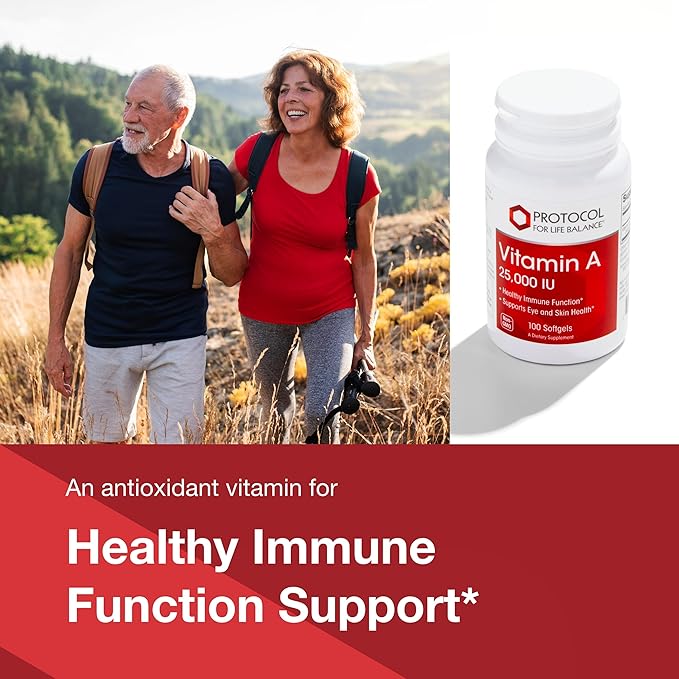 PROTOCOL FOR LIFE BALANCE Vitamin A 25,000 IU - Eye, Retina, and Immune Health - 100 Softgels