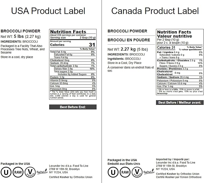 Food to Live Broccoli Powder, 5 Pounds – Nutrient-Rich Green Superfood for Smoothies, Shakes and Cooking, High in Fiber, Vitamins and Antioxidants, Vegan, Kosher, Bulk