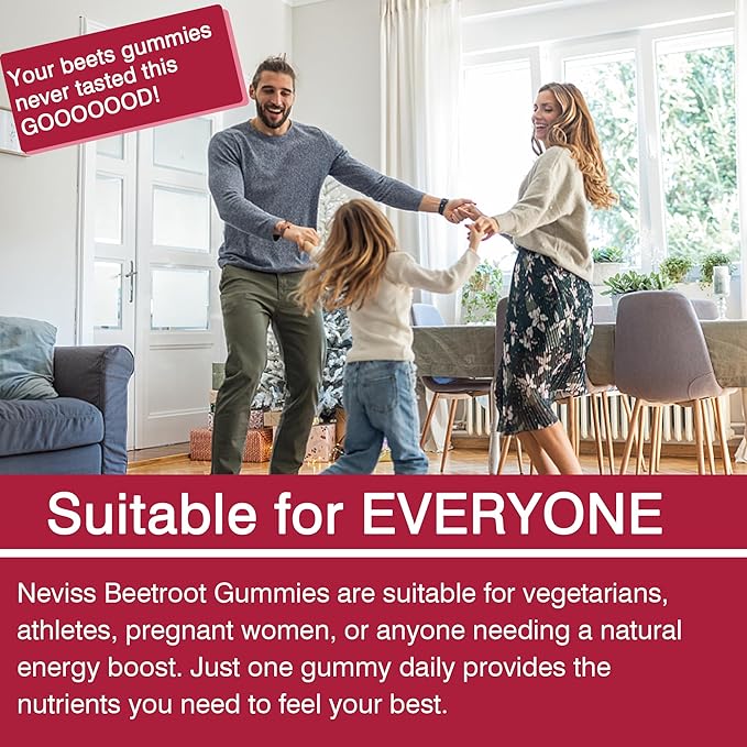 Beet Root Gummies with Iron, Methyl B12, Folate, Vitamin C, Increase Nitric Oxide & Iron Levels, Energy Support, Fight Fatigue, Beetroot & Gentle Iron Supplement for Women Men, Sugar Free, 60 Counts