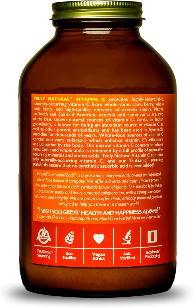 HEALTHFORCE SUPERFOODS Truly Natural Vitamin C - Immune Support Supplement with Camu Camu Berry - Vitamin C Supplement for Immune Health - Vegan, Non-GMO - 400 Grams, 67 Servings