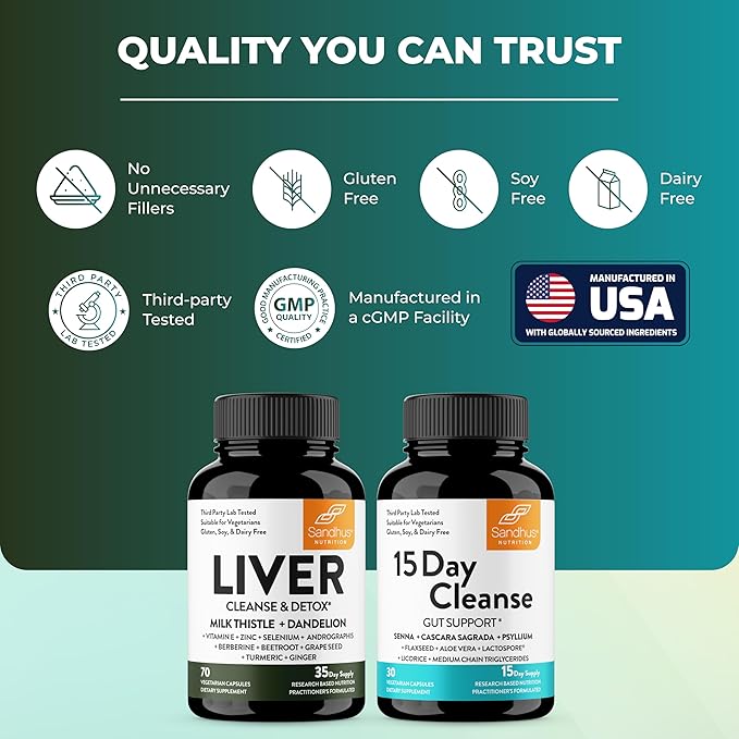 Sandhu's Liver Renew Cleanse Detox Support & 15 Day Gut Cleanse Support Supplement for Women & Men