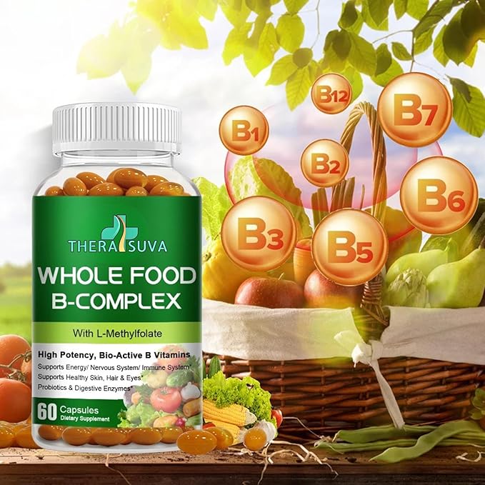 Vitamin B-Complex - Natural Whole Food Supplement, 100% Vegan Sourced + Metabolism, Immune & Digestive Support! 120 Capsules 60 Day Supply