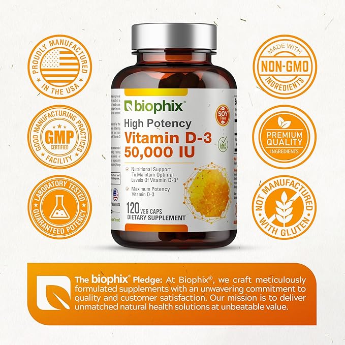 biophix Vitamin D-3 10000 IU 120 Softgels - High-Potency in Extra Virgin Olive Oil Non-GMO Soy-Free Supports Strong Bones Immune Health