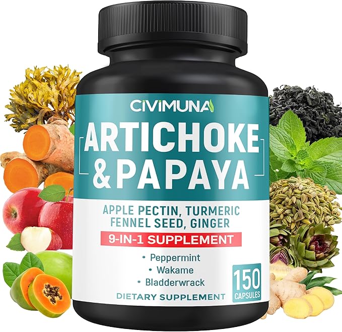 Artichoke Capsules with Artichoke, Papaya, Apple Pectin and More - 150 Capsules - for 5 Months Supply