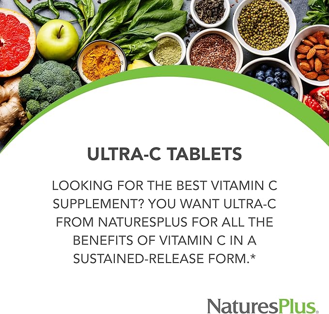 Natures Plus Ultra C W/Rose HIPS, Sustained Released - 2000 mg, 90 Vegetarian Tablets - Maximum Potency Immune Support, Antioxidant - Free-Radical Defense - Gluten-Free - 90 Servings