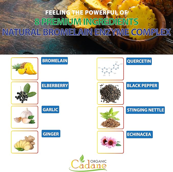 Organic Cadane 2 Packs 60caps of Bromelain Capsules, with Bromelain, Quercetin, Elderberry, Ginger, Echinacea, Garlic, Black Pepper