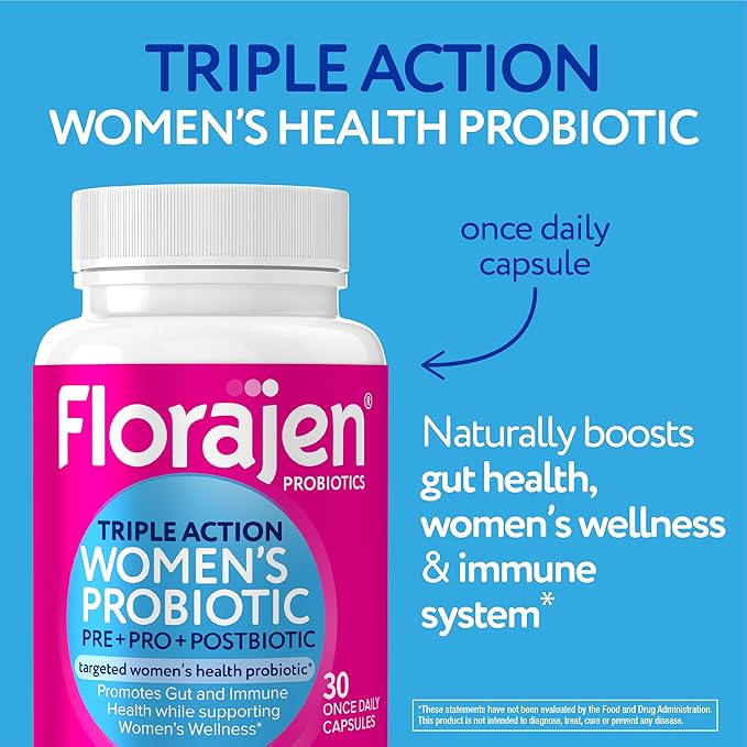 Florajen Complete Probiotic, Prebiotic, & Postbiotic, Women & Men's Daily Immune Support & Digestive Supplement for Constipation and Bloating Relief, 30 Capsules