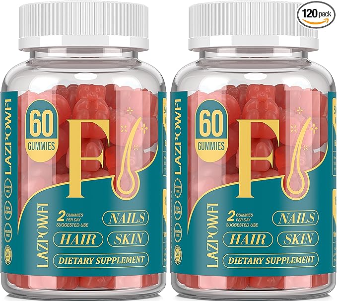 Biotin Gummies -Hair Skin and Nails Vitamins for Men & Women, Vegan Vitamin B7, Supports Hair Growth and Stronger Nails,60 Day Supply-Strawberry-2 Pack