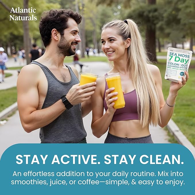 Atlantic Naturals Sea Moss 7-Day Cleanse Colon & Gut Detox - Juice Cleanse Support with Golden Flax Seeds, Psyllium Husk Senna Powder, Body Detox for Women & Men - Pineapple Flavor Mix Drink (14 oz)