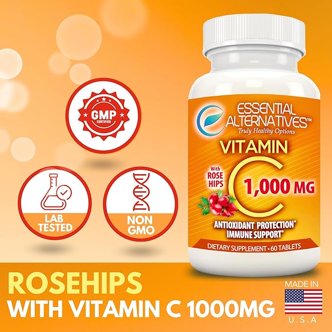 Vitamin C 1000mg with Rose HIPS. Antioxidant Protection, Immune Support. 60 Tablets