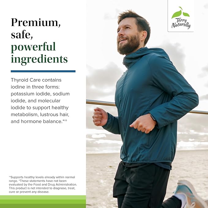 Terry Naturally Thyroid Care Plus - Supplement to Aid Thyroid - Dietary Supplement for Energy & Healthy Hair Support - Supplement with L-Tyrosine & Selenium - 60 Capsules