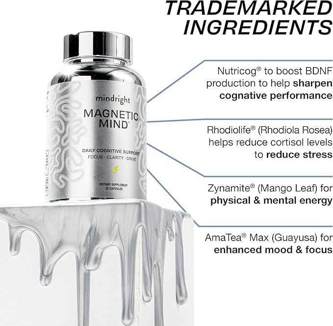 Magnetic Mind - Premium Cognitive Supplement for Ultra Focused Energy, Clarity, & Drive - Nootropic Designed for Long-Term Brain Health, Memory & Focus - 30 Day Supply - No Artificial Colors