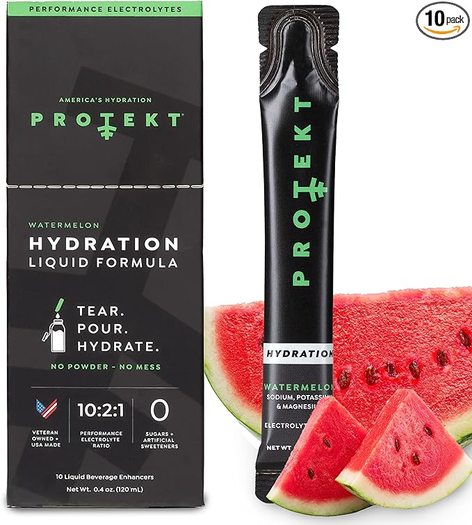 Electrolyte Packets for Recovery & Hydration | Organic & Sugar-Free Electrolytes Drinks | Works Faster Than Powder Drink | On-The-Go Liquid Hydration Drink | Watermelon, 10 Pack