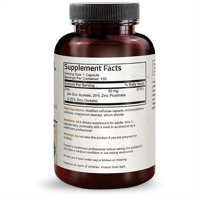 Futurebiotics Zinc Triple Action 30mg Key Nutrient Blend Immune Support Supplement with Zinc Acetate, Picolinate & Orotate - Immune, Antioxidant & Skin Health Support - 150 Vegetarian Capsules