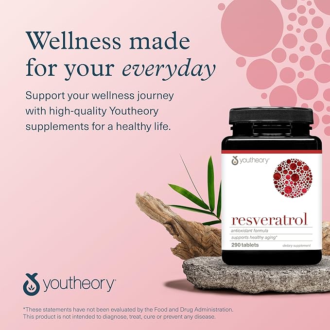 Youtheory Resveratrol Advanced Antioxidant Formula - Premium Antioxidant Supplement with Super-Fruit Blend - Contains ResVida - Dairy, Soy & Gluten Free - 290 Tablets