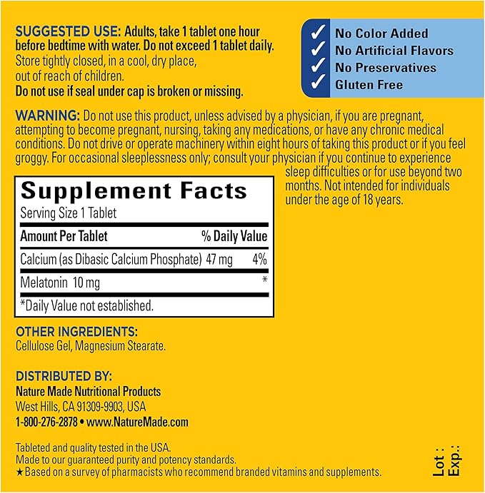 Nature Made Melatonin 10mg Maximum Strength Tablets, 100% Drug Free Sleep Aid for Adults, 70 Count, 70 Day Supply (Pack of 2)