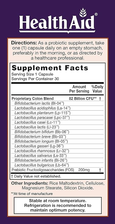 ColonProbio 82 Billion with Prebiotic, 14 Strains, Once Daily, 30ct, Optimum Colon Care, Acid & Bile Resistant, Dairy Free, Gluten Free, Non-GMO