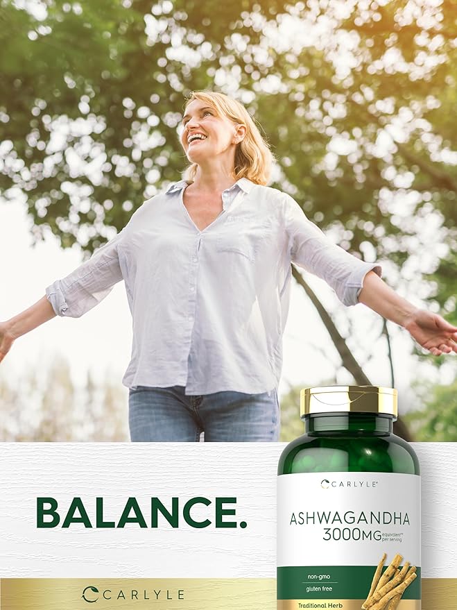 Carlyle Ashwagandha Supplement 3000mg | 300 Capsules | Root Extract Supplement | Non-GMO, Gluten Free