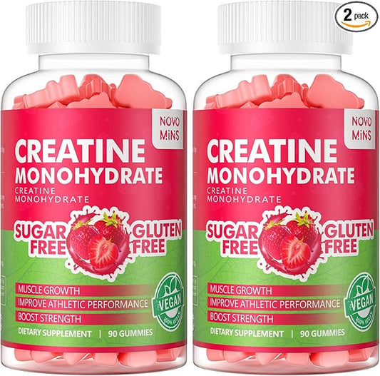 Creatine Monohydrate Gummies 5g for Men Women - Sugar Free Chewable Supplement. 180 Gummies Strawberry